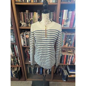 Tory Burch Women's Size Medium Blue White 1/4 Zip Merino Wool Sweater